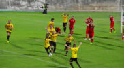 Stefano Sacco esulta dopo il gol dell’1-0 di Folgore-Engordany (foto Daniele Dei)